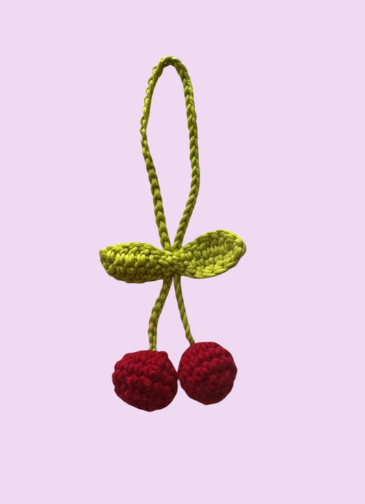 Crochet cherry mirror hanger