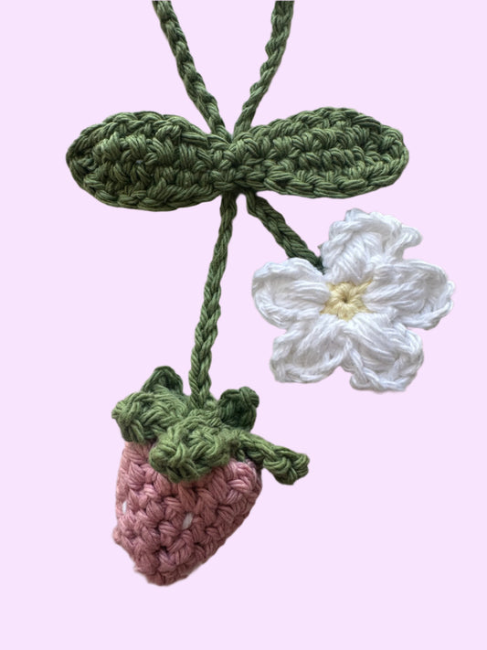 Crochet strawberry car hanger