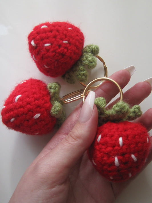Crochet Strawberry Keychain