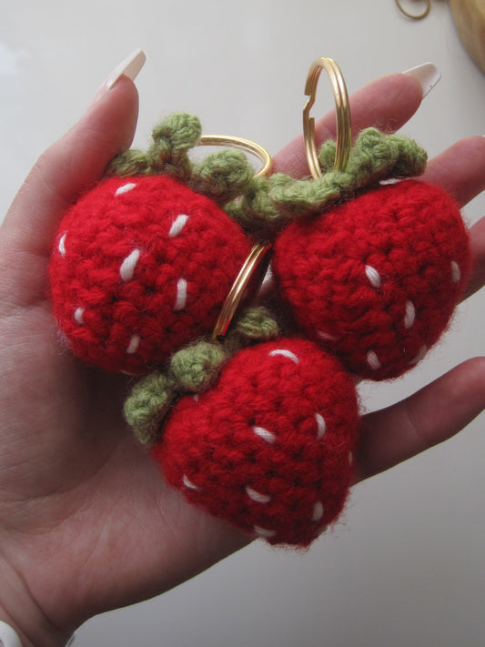 Crochet Strawberry Keychain