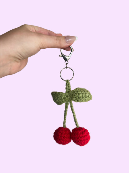 Crochet Cherry Keychain