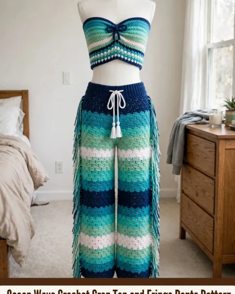 Ocean Wave Crochet Crop Top and Fringe Pants Pattern