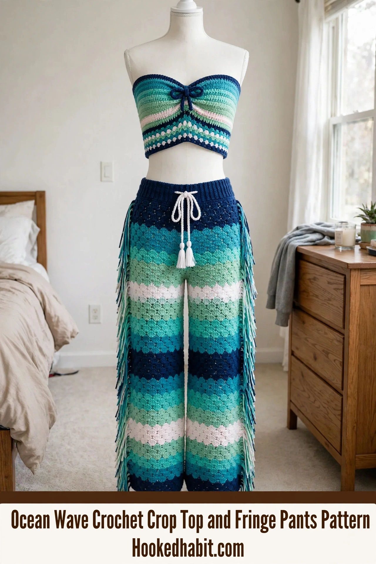 Ocean Wave Crochet Crop Top and Fringe Pants Pattern