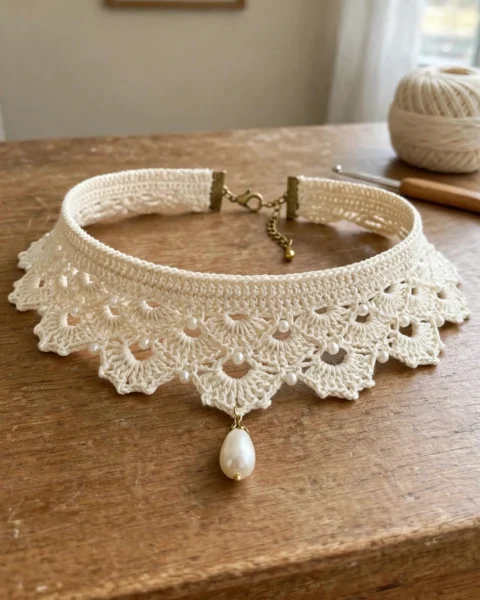 Ivory Pearl Bridal Lace Choker Free Crochet Pattern