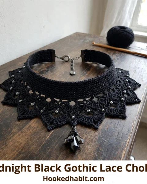 Midnight Black Gothic Lace Choker Free Crochet Pattern