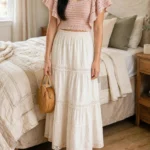 Blush Pink Ruffle Crochet Romantic Top