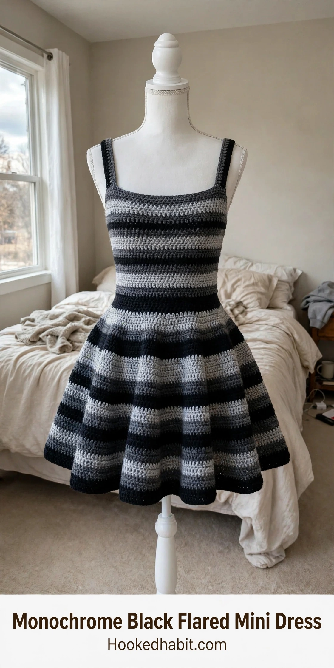 Monochrome Black Flared Mini Dress