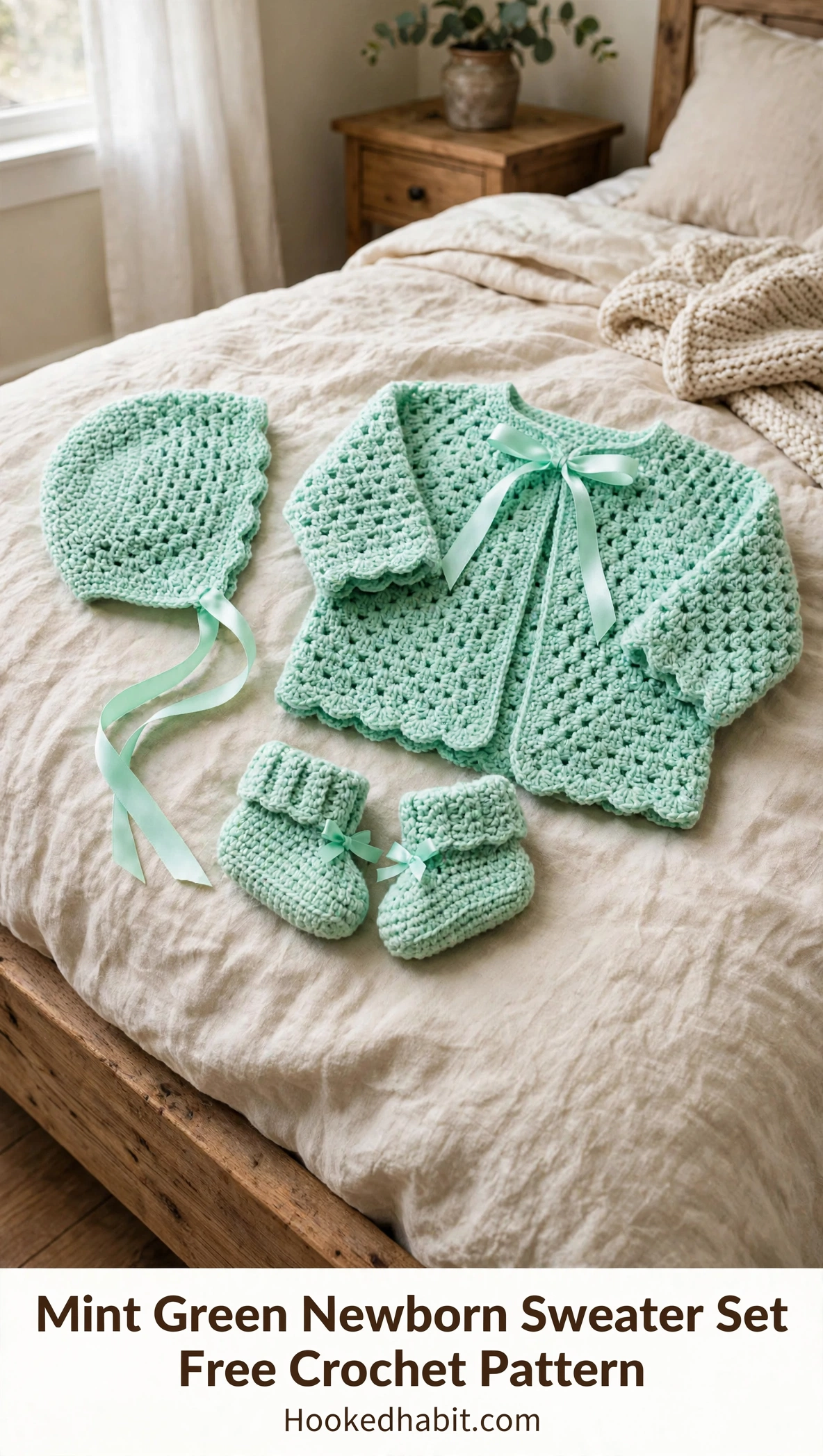 Mint Green Newborn Sweater Set Free Crochet Pattern