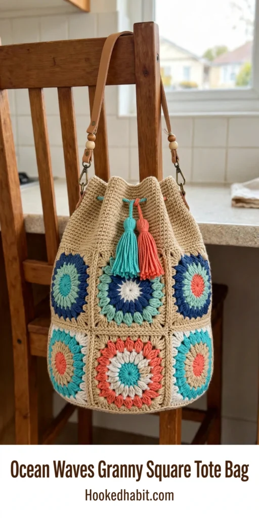 Ocean Waves Granny Square Tote Bag