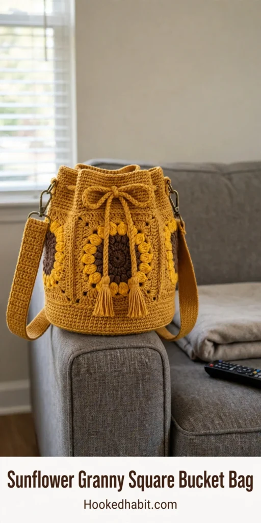 Sunflower Granny Square Bucket Bag
