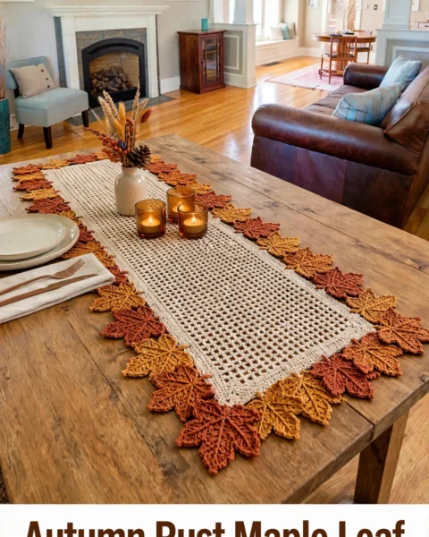 Autumn Rust Maple Leaf Table Runner Free Crochet Pattern