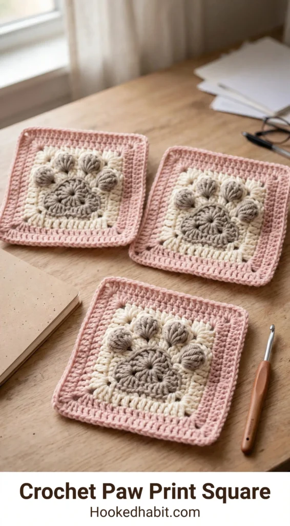 Crochet Paw Print Square