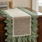 Sage Green Botanical Leaf Table Runner