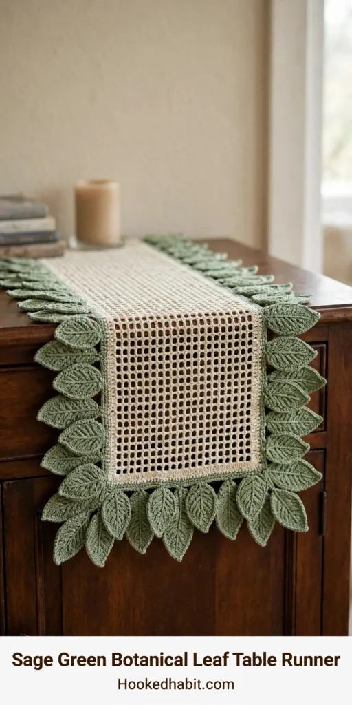 Sage Green Botanical Leaf Table Runner