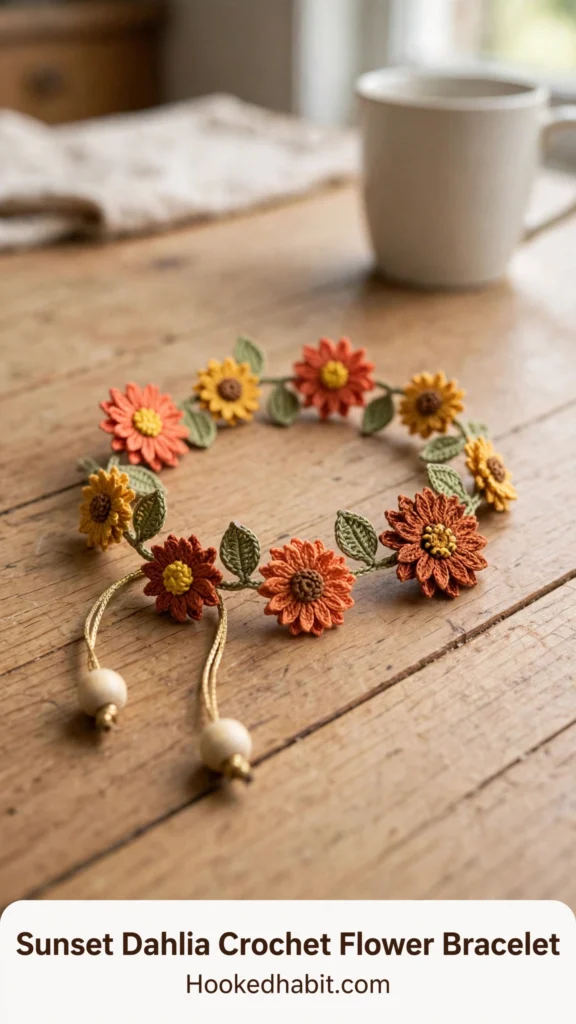 Sunset Dahlia Crochet Flower Bracelet