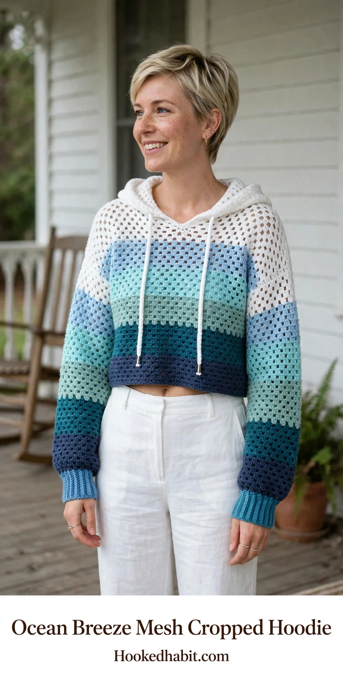 Ocean Breeze Mesh Cropped Hoodie