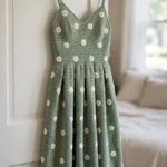 Sage Green Daisy Crochet Dress
