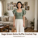 Sage Green Boho Ruffle Crochet Top