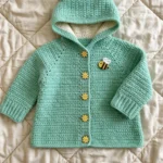 Mint green bear hoodie baby cardigan with ears on the hood