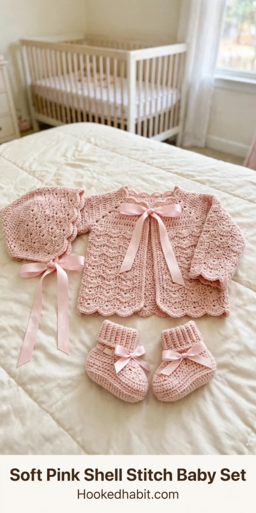 Soft Pink Shell Stitch Baby Set