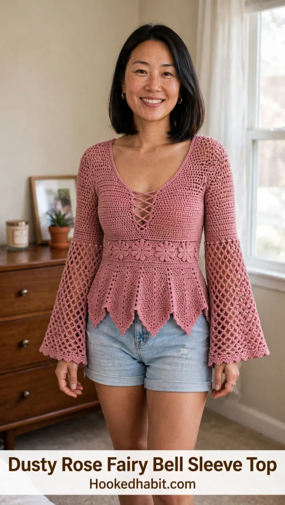 Dusty Rose Fairy Bell Sleeve Top