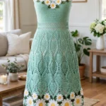 Mint meadow crochet daisy dress with pineapple lace skirt