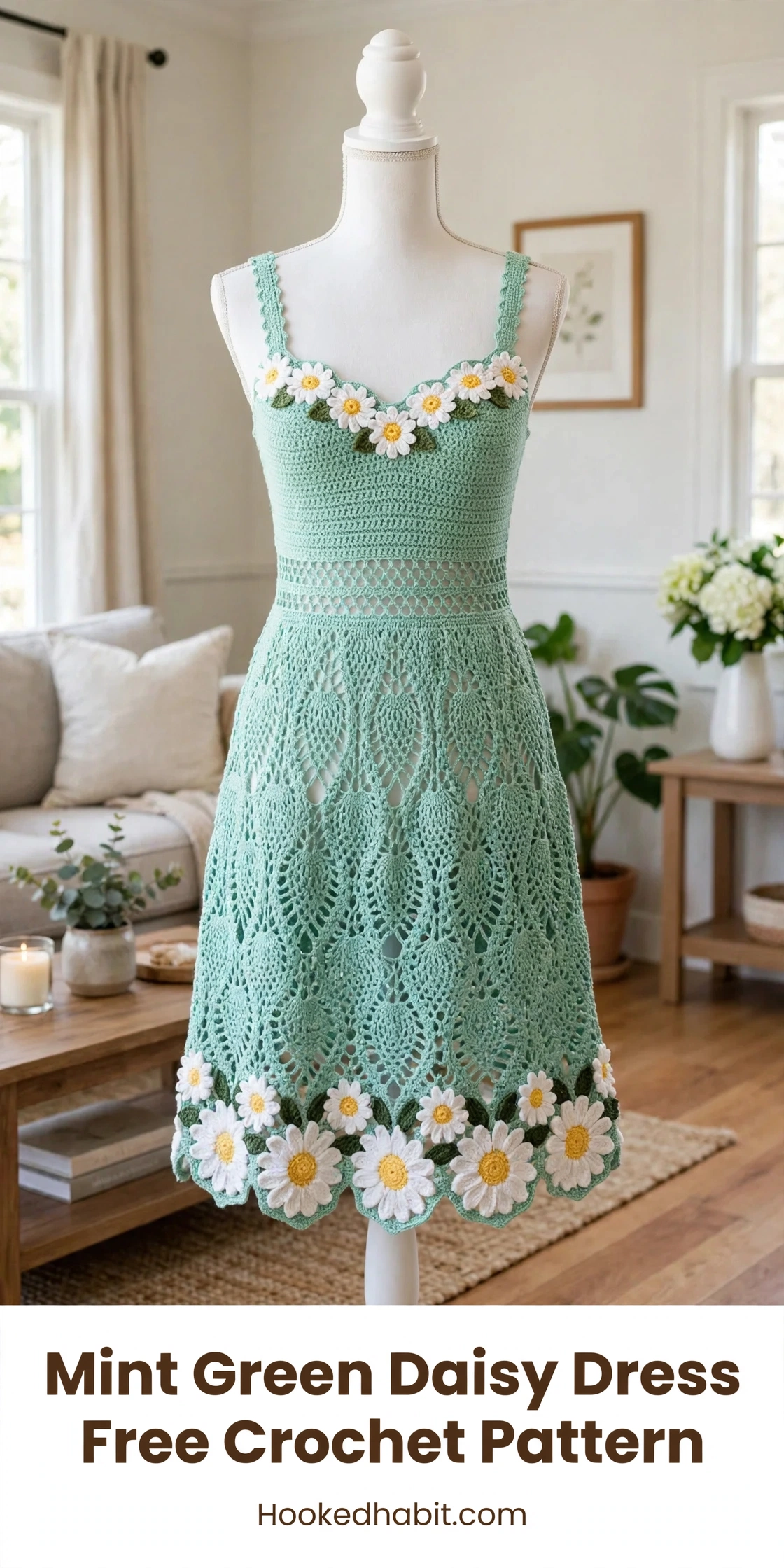 Mint meadow crochet daisy dress with pineapple lace skirt