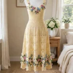 Buttercream wildflower crochet dress with diamond lace skirt