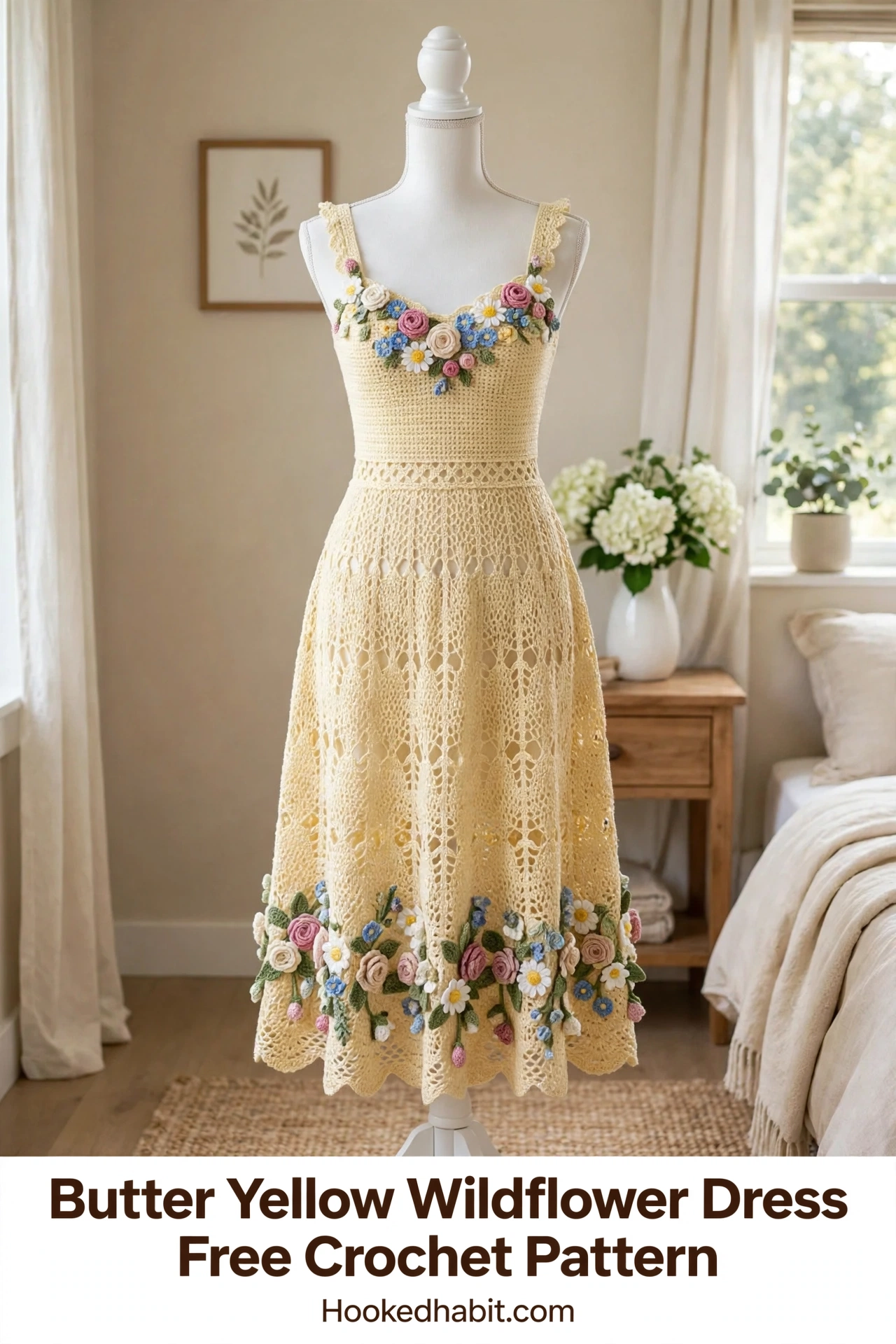 Buttercream wildflower crochet dress with diamond lace skirt