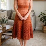 Sunset orange ruffle crochet dress with shell lace skirt