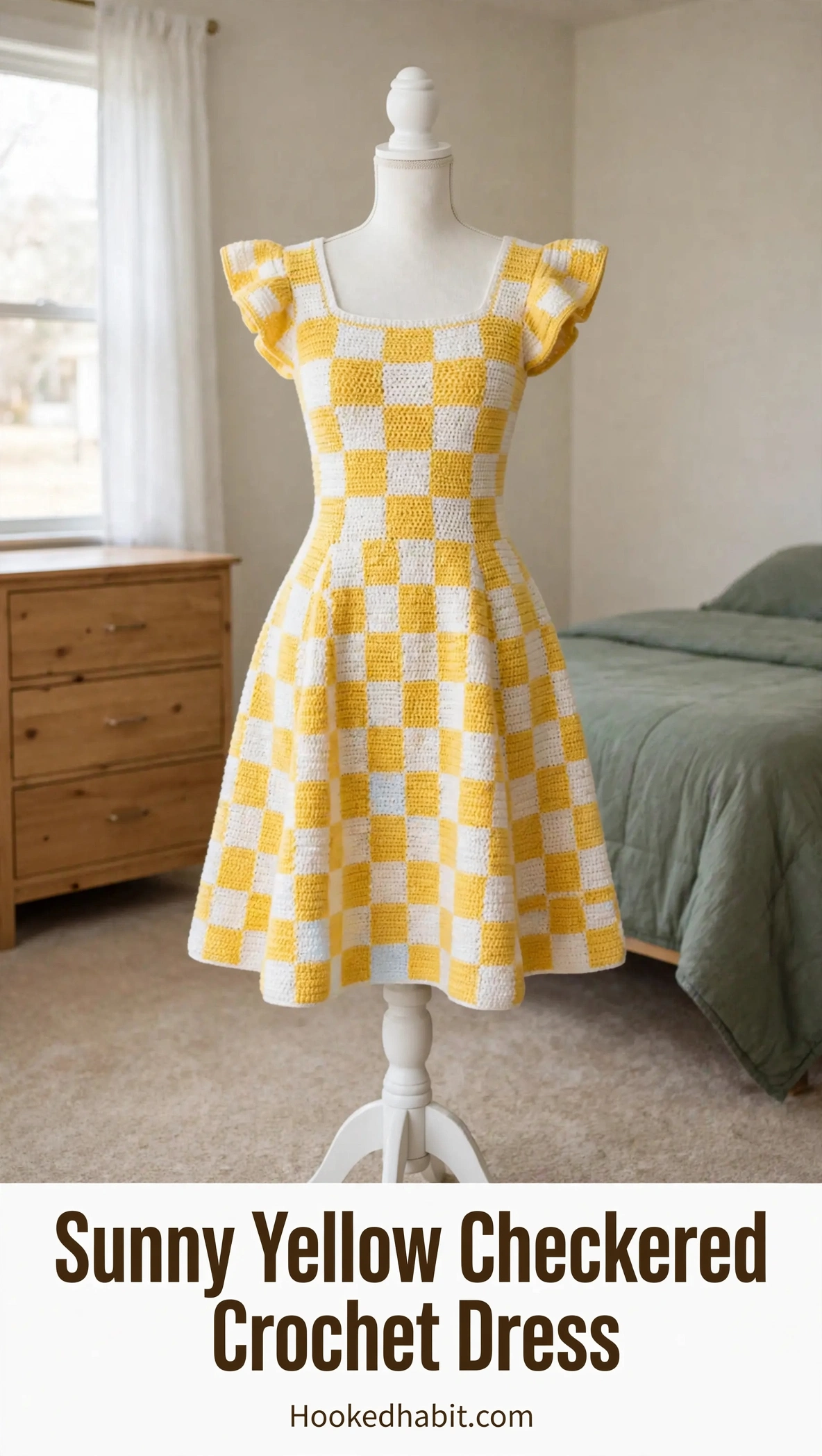 Sunny Yellow Checkered Crochet Dress
