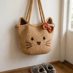 Cozy Tan Kitty Face Tote Bag