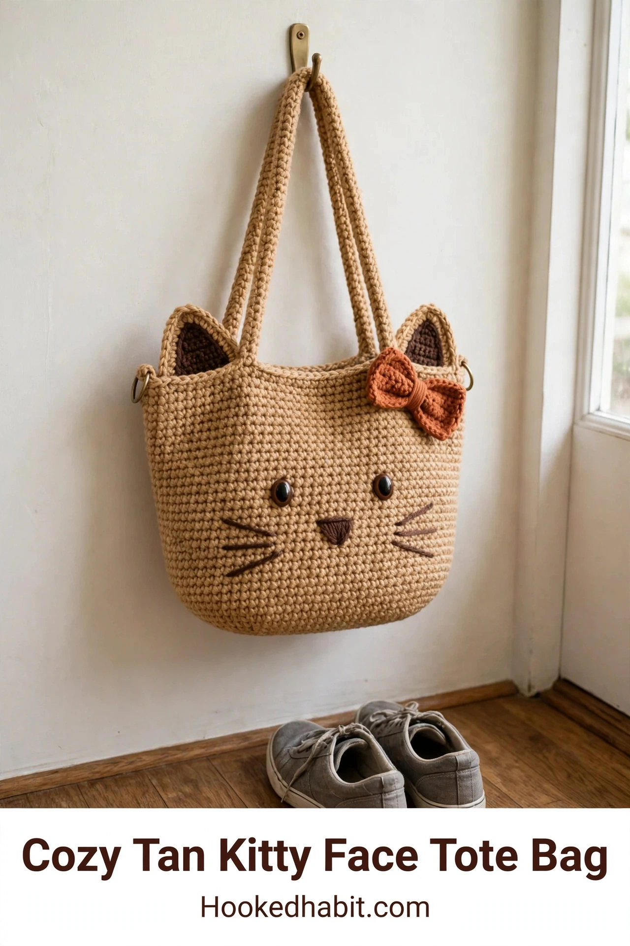 Cozy Tan Kitty Face Tote Bag