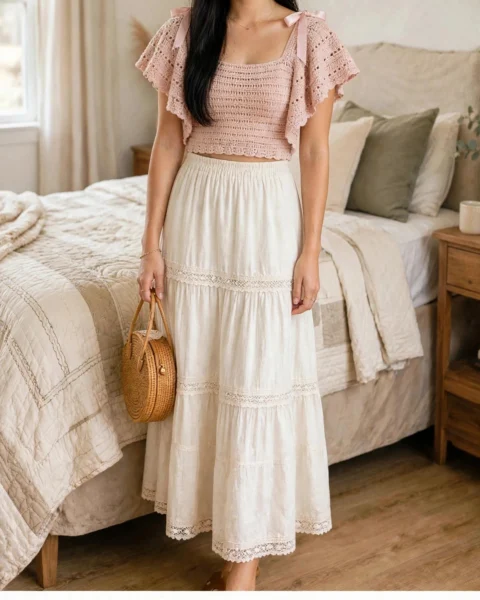 Blush Pink Ruffle Crochet Romantic Top Free Pattern