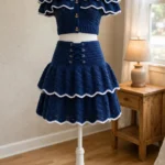 Navy Blue Nautical Crochet Ruffle Set