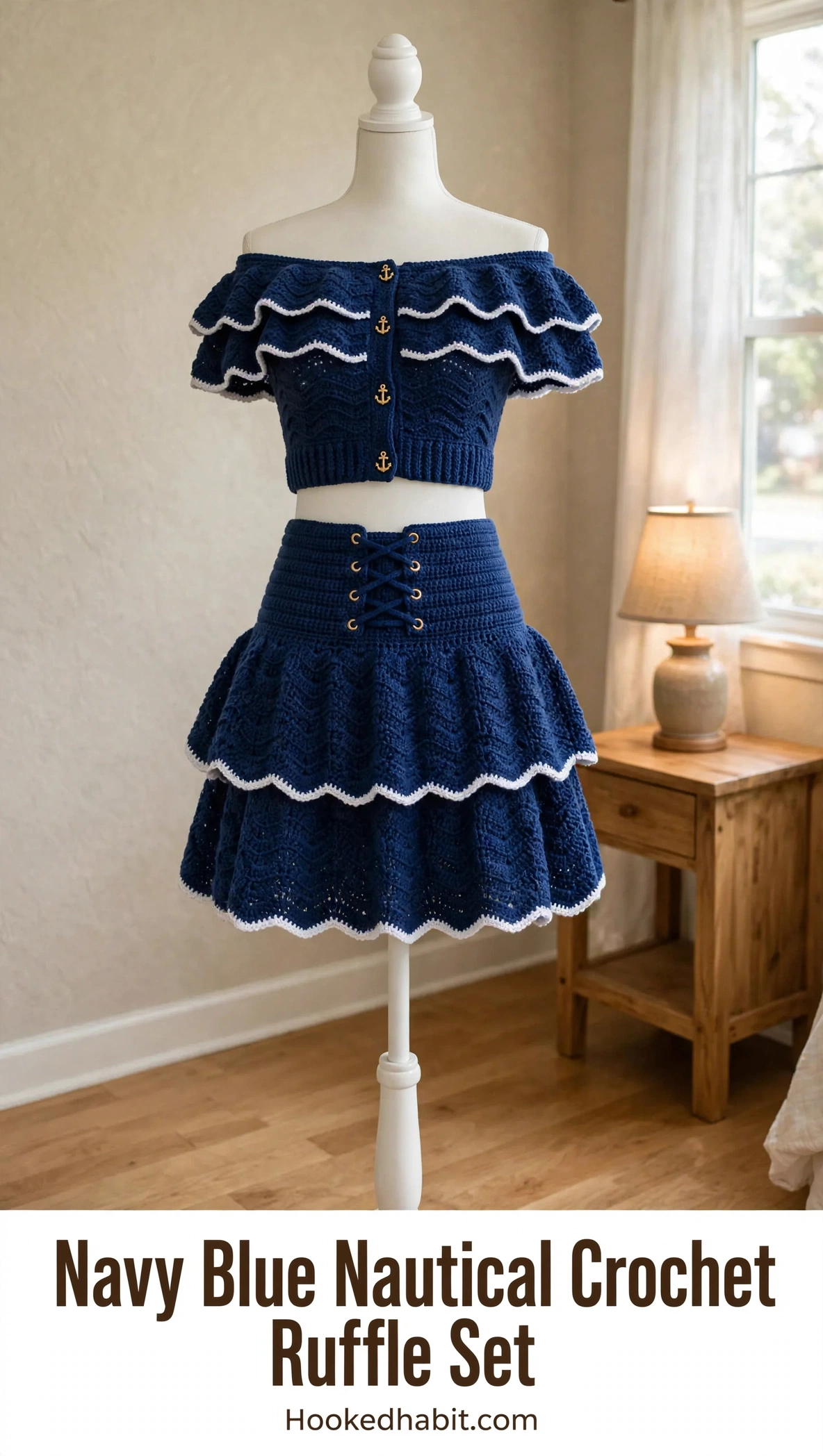 Navy Blue Nautical Crochet Ruffle Set