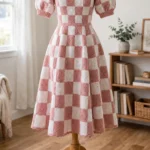 Pink Gingham Crochet Summer Dress