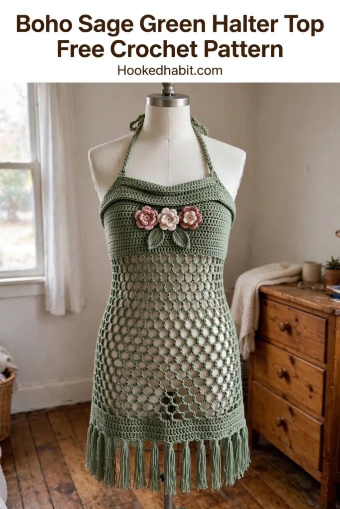Boho Sage Green Halter Top Free Crochet Pattern