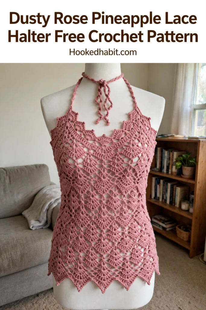 Dusty Rose Pineapple Lace Halter Free Crochet Pattern