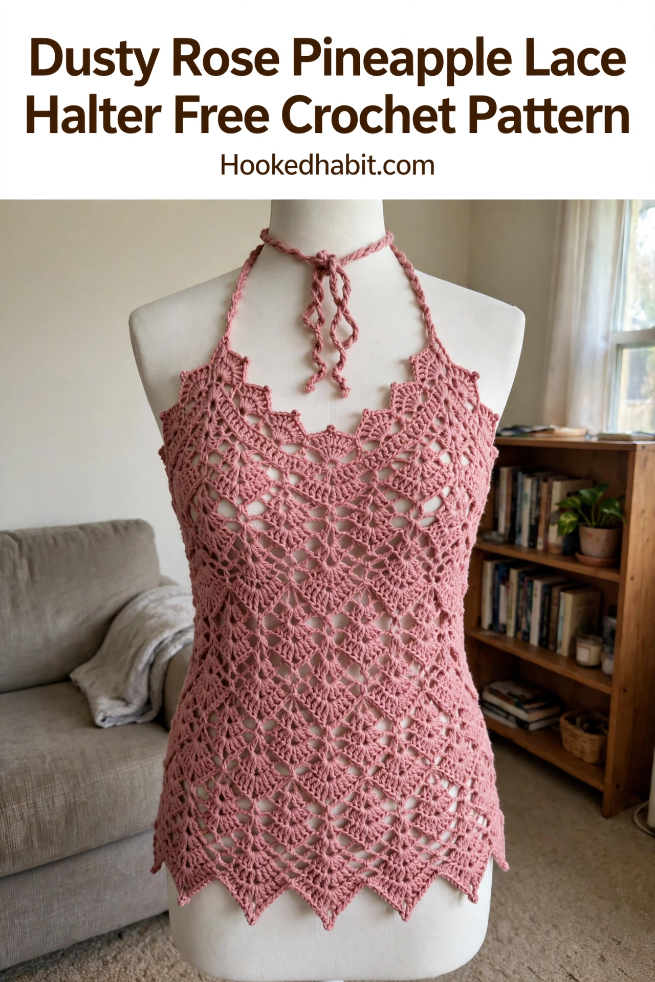 Dusty Rose Pineapple Lace Halter Free Crochet Pattern