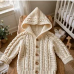 Cream Cable Knit Look Baby Hoodie Free Crochet Pattern