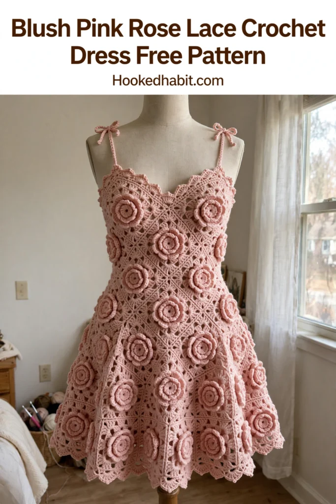 Blush Pink Rose Lace Crochet Dress Free Pattern