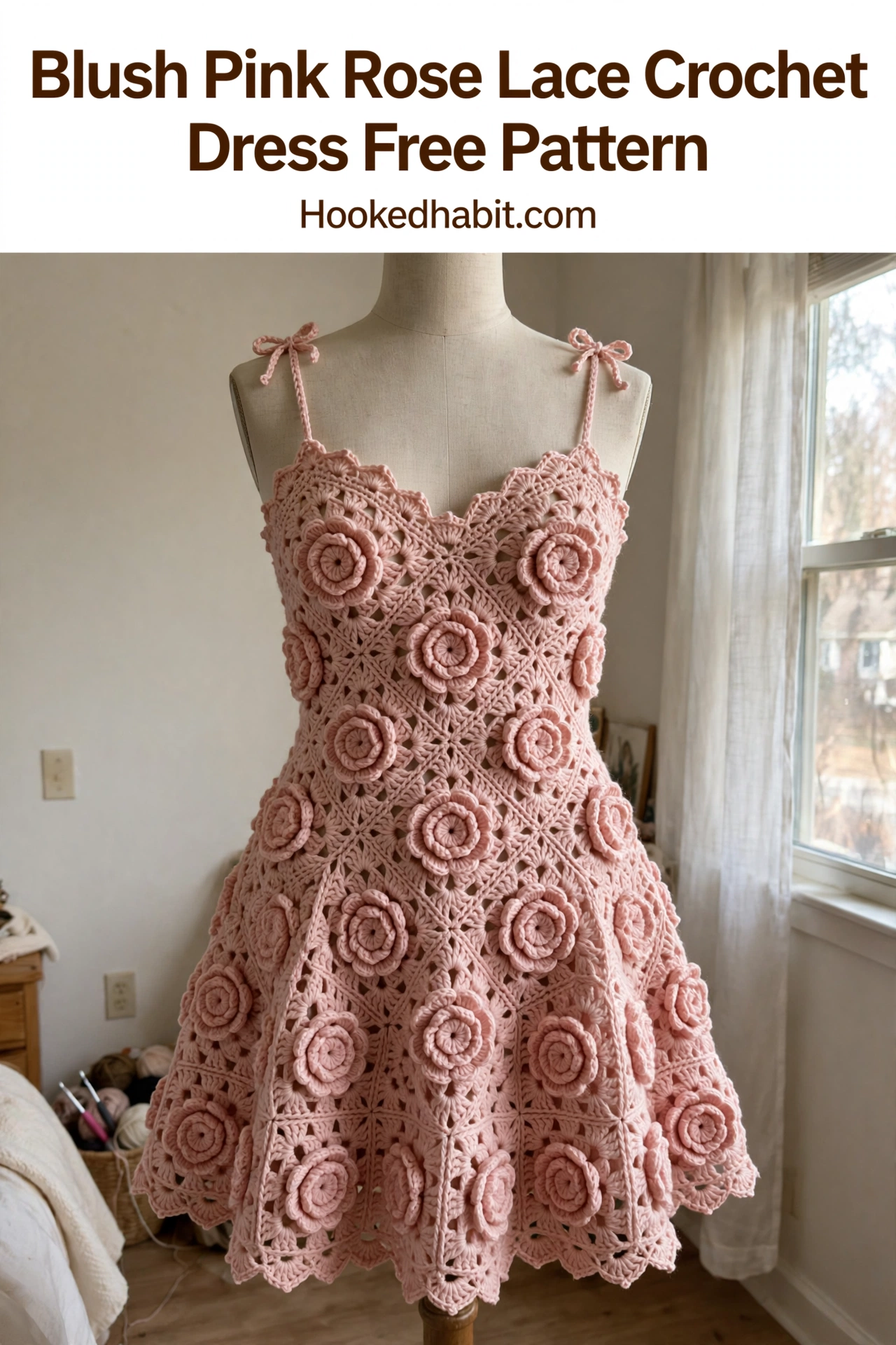 Blush Pink Rose Lace Crochet Dress Free Pattern