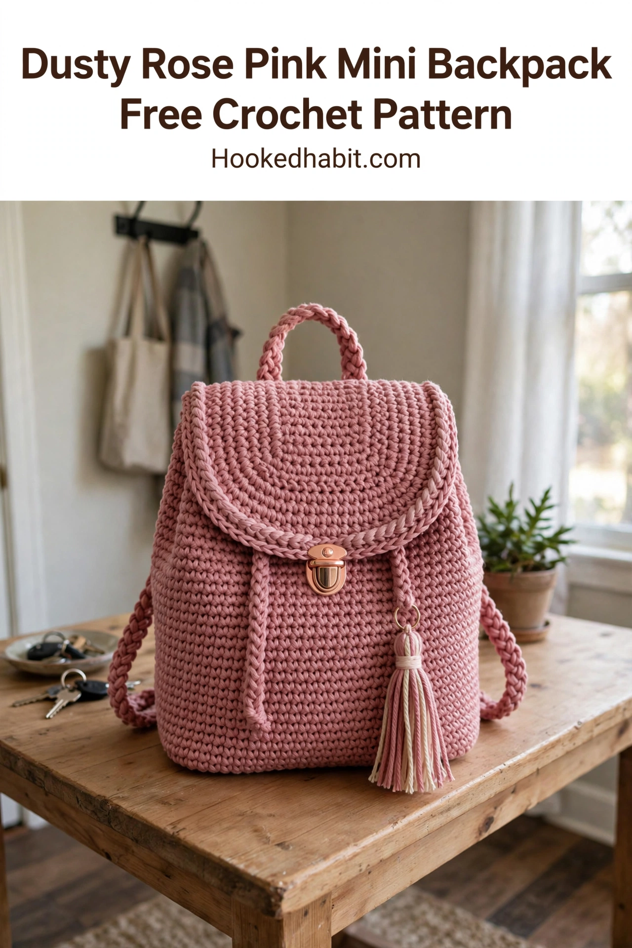 Dusty Rose Pink Mini Backpack Free Crochet Pattern