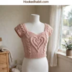Blush Pink Cable Heart Crop Top Free Crochet Pattern