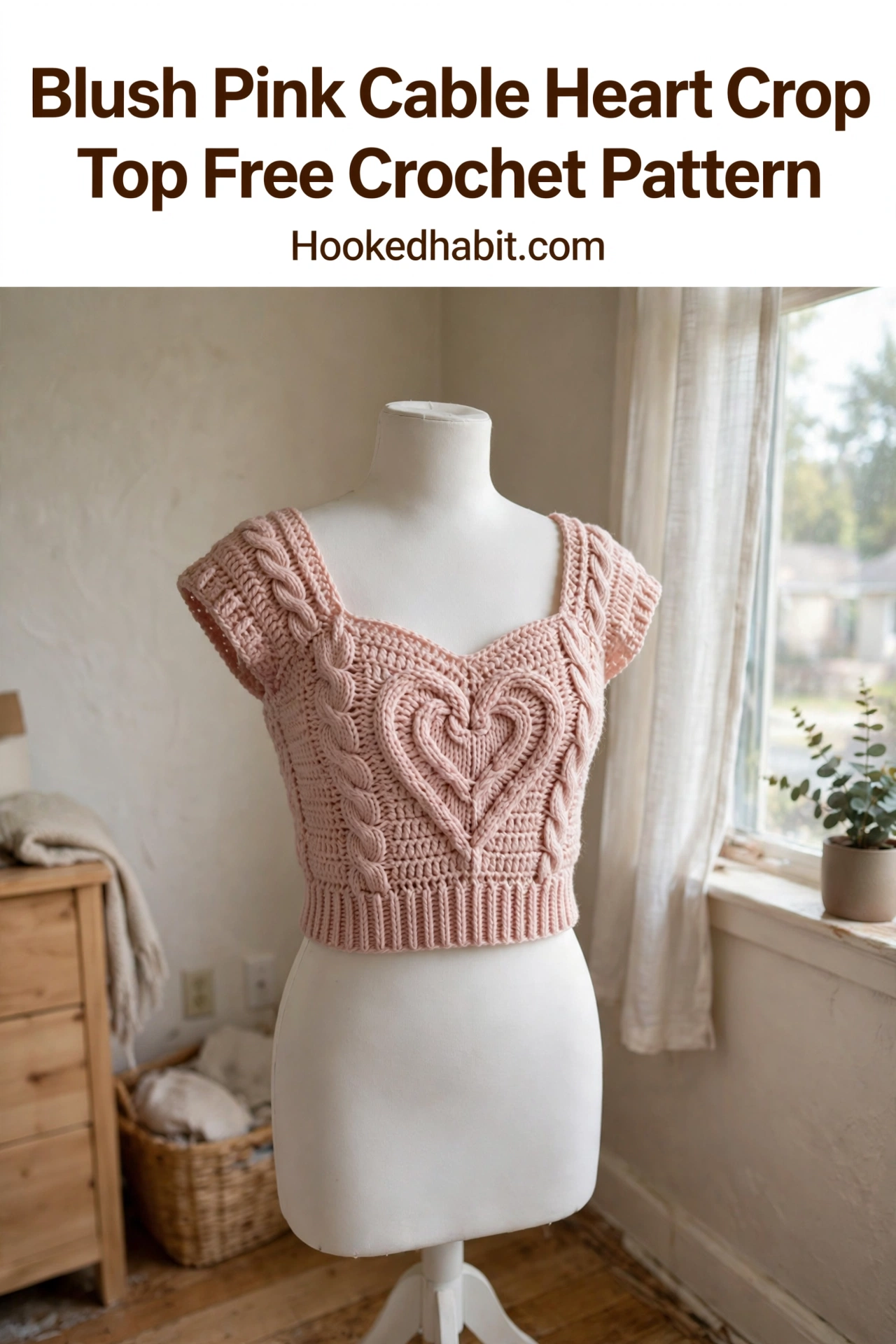 Blush Pink Cable Heart Crop Top Free Crochet Pattern