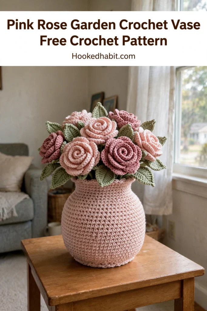 Pink Rose Garden Crochet Vase Free Crochet Pattern