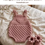 Dusty Rose Bobble Stitch Baby Romper Free Crochet Pattern