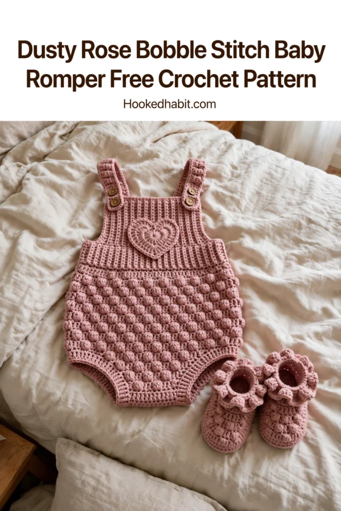 Dusty Rose Bobble Stitch Baby Romper Free Crochet Pattern