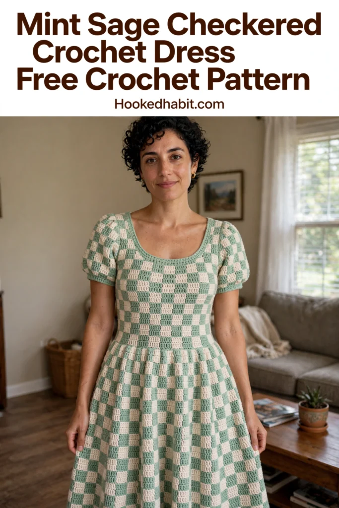 Mint Sage Checkered Crochet Dress Free Crochet Pattern